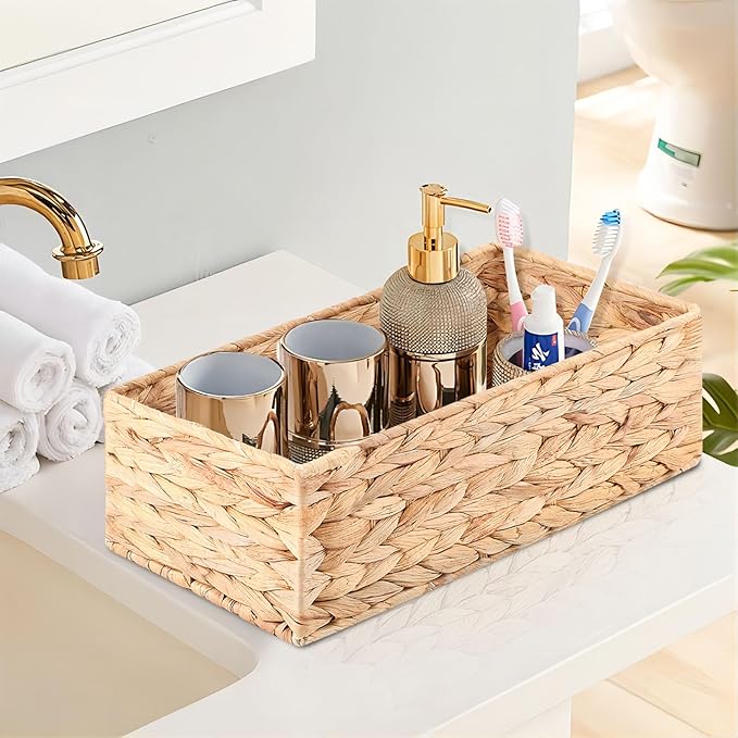 2er-Set geflochtene Aufbewahrungskörbe – Stapelbare Regalkörbe aus Wasserhyazinthe für Bad & Schlafzimmer