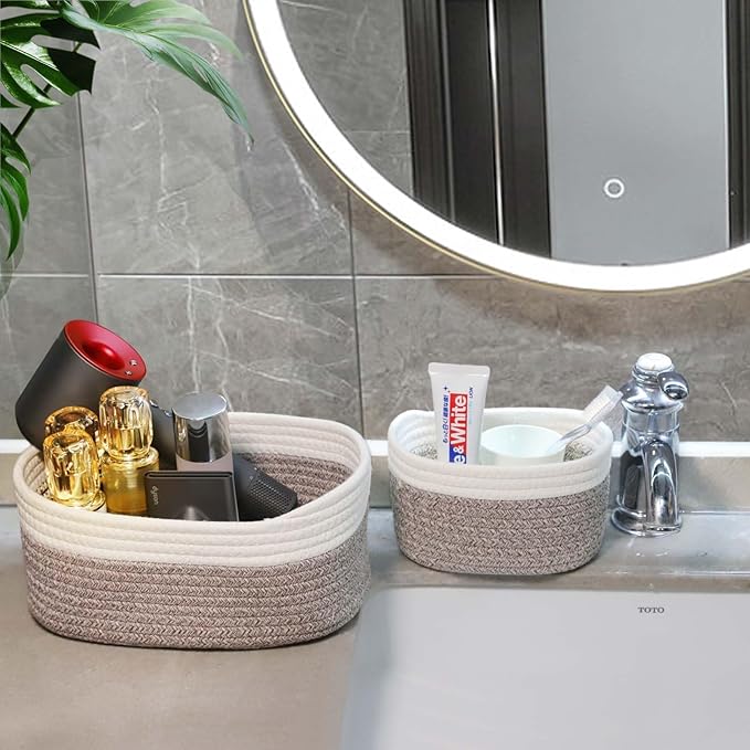 4er-Set Aufbewahrungskörbe aus Baumwollseil – Stapelbare Körbe mit Griffen für Wickelkommode, Bad & Kinderzimmer