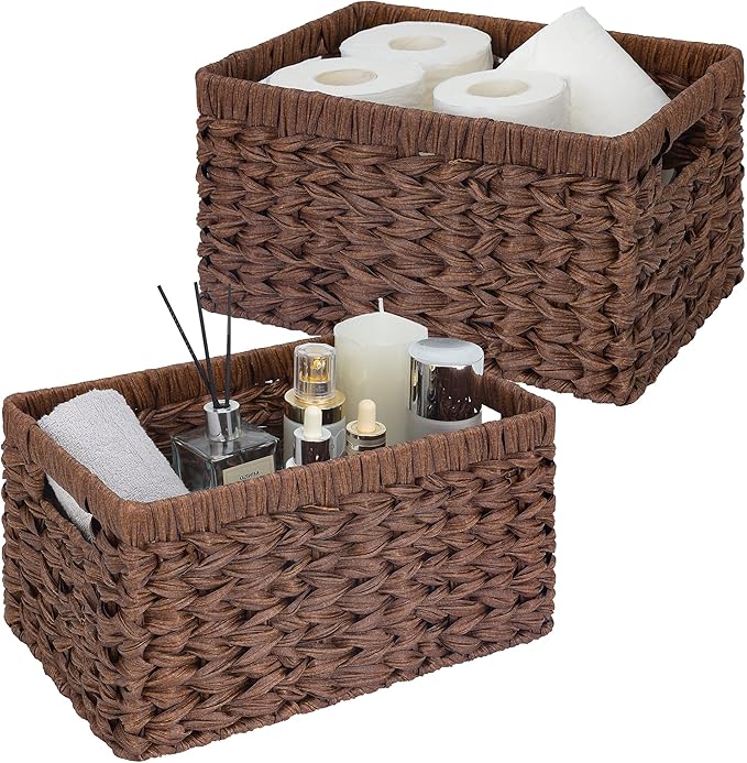 2er-Set geflochtene Aufbewahrungskörbe – Wasserdichte Regalkörbe mit Griffen, Braun, ideal für Bad, Regal & Haushalt